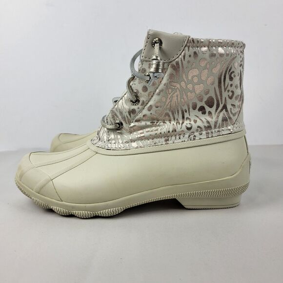 Sperry Top Spider Women's Ivory Metallic Animal Print Waterproof Ankle Boots 7M - Picture 2 of 15